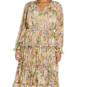 NWT Halogen Long Sleeve Tiered Maxi Dress